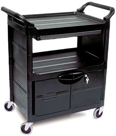 Service Cart 3-Shelf, 2 End Panels and Lockable Doors Rubbermaid 3457 #RB003457NOI