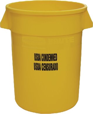 Waste Container Branded 'USDA Condemned' for Food Plant Rubbermaid 2632-46 Brute CFIA #RB263246JAU