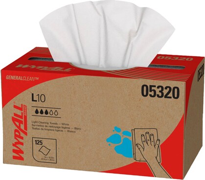 Wypall L10 White Light Duty Pop-Up Box Cleaning Towels #KC005320000