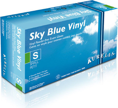 Gants d'examen Aurelia Sky Blue en vinyle sans poudre #SE038997000