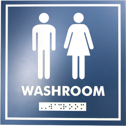 Enseigne anglais et braille Washroom avec pictogramme Homme-Femme #FR000965000