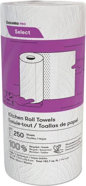 K250 SELECT White Kitchen Roll Towels, 12 x 250 Sheets #CC00K250000
