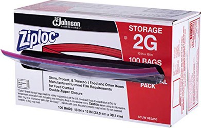 Storage Bags Ziploc 2 gal, 100 bags #SJ707603000