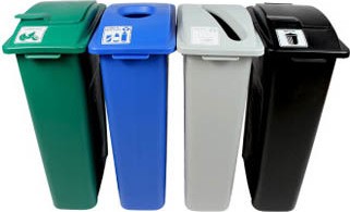 Quadruple contenants canettes, papier, organique et déchets Waste Watcher, fermé et base colorée #BU101079000