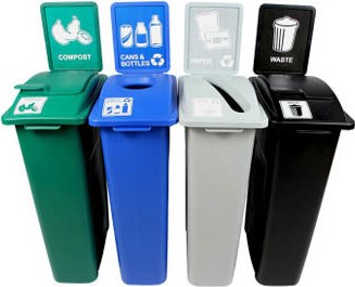 Quadruple contenants canettes, papier, organique et déchets Waste Watcher, fermé et base colorée #BU101087000