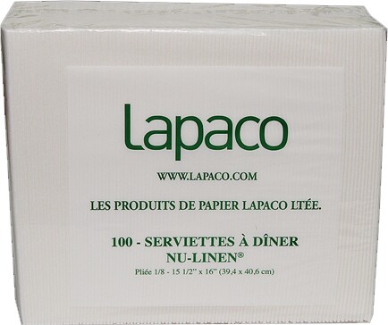 Lapaco Nu-Linen, White Napkins, 5 x 100 Sheets #EM514001000