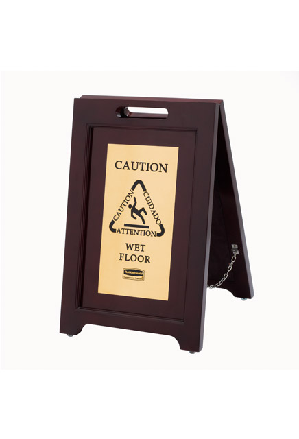 Trilingual 2-Sided Wooden Caution Sign Executive Series #RB186750700