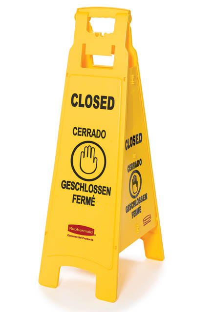 Floor Sign with Multi-Lingual "Closed" Imprint 4-Sided #RB611478JAU