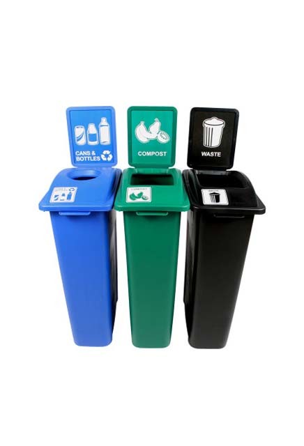 WASTE WATCHER Îlot avec panneaux pour Déchets, canettes et papiers 69 gal #BU101074000