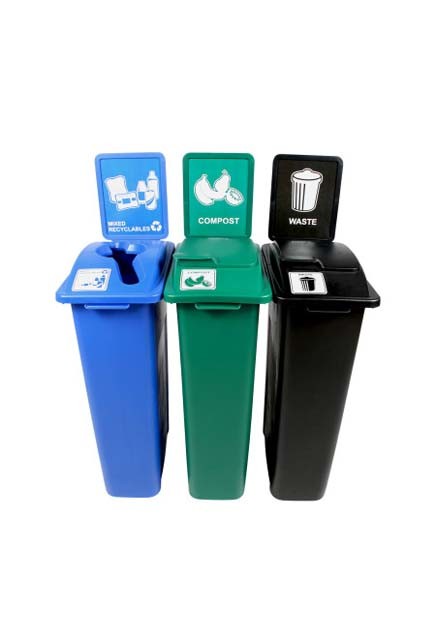 Trio contenants recyclage, compost et déchets Waste Watcher, fermé #BU101069000