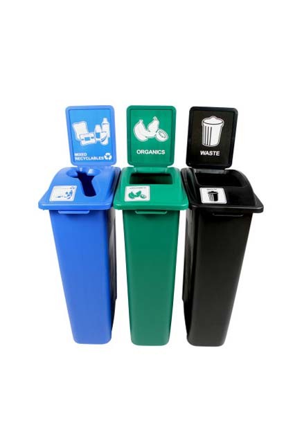 WASTE WATCHER Recycling Station Waste, Recycling and Organics 69 Gal #BU101066000