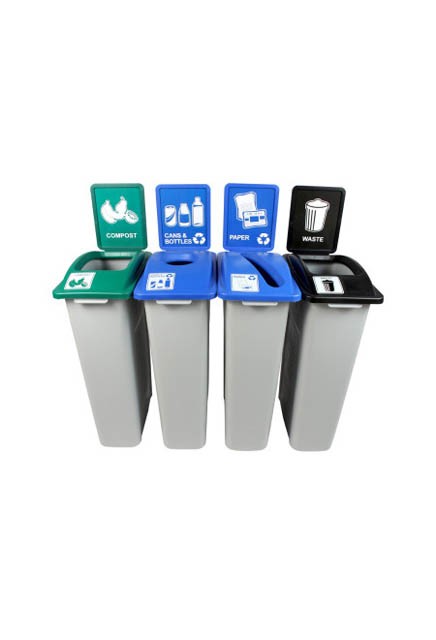 Quatuor Containers Cans, Paper, Organic and Waste Waste Watcher, Closed and Colored Base #BU101012000