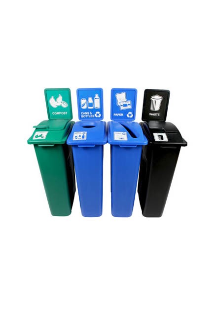 Quadruple contenants canettes, papier, organique et déchets Waste Watcher, fermé et base colorée #BU101085000