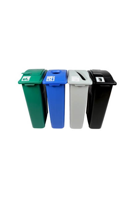 Quadruple contenants canettes, papier, organique et déchets Waste Watcher, fermé et base colorée #BU101079000