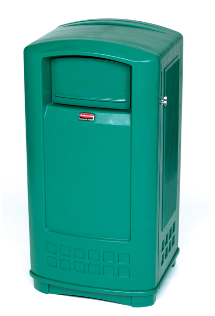 9P90 PLAZA Outdoor Trash Bin with Lid 35 Gal #RB009P90VER