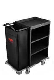 Chariot de ménage simple à 4 tablettes Rubbermaid 9T61 Deluxe #RB009T61NOI