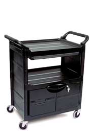 Chariot de service à 3 tablettes, 2 côtés fermés et cabinet verrouillable Rubbermaid 3457 #RB003457NOI