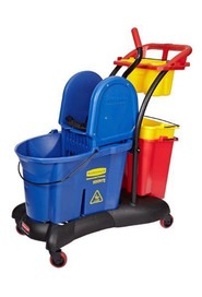 Chariot mobile avec seau double et essoreuse à pression descendante #RB007777BLE