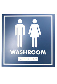 Enseigne anglais et braille Washroom avec pictogramme Homme-Femme #FR000965000