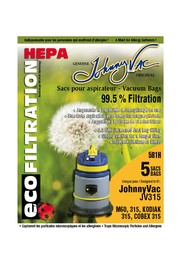 Sacs microfiltres HEPA 581H pour aspirateurs Johnny Vac JV315 #JB00581H000