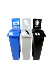 Trio contenants canettes, papier et déchets Waste Watcher, Ouvert-Base coloré #BU101071000