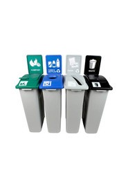 Quadruple contenants canettes, papier, compost et déchets Waste Watcher, fermé et base grise #BU101015000