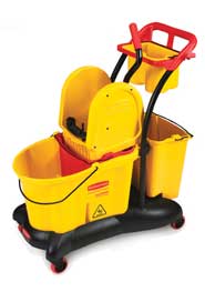 Chariot mobile avec seau double et essoreuse à pression descendante #RB007777JAU