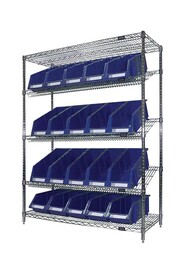 Slanted Wire Shelf with Bins, 5 Tiers #TQ0RN662000