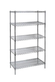 Heavy-Duty Chromate Wire Shelving, 5 Tiers, 600 lbs/shelf #TQ0RL454000