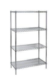 Heavy-Duty Chromate Wire Shelving, 4 Tiers, 600 lbs/shelf #TQ0RL071000