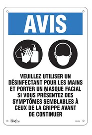 Enseigne avec avis pour désinfectant et masque #TQSGU368000