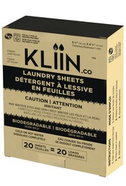 Kliin, Laundry Biodegradable Sheets Detergent, 20 per box #KL094058000
