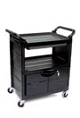 Chariot de service à 3 tablettes, 2 côtés fermés et cabinet verrouillable Rubbermaid 3457 #RB003457NOI