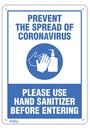 "Prevent Coronavirus, Please Use Hand Sanitizer" Safety Sign #TQSGU358000