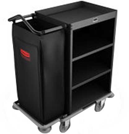 Chariot de ménage simple à 4 tablettes Rubbermaid 9T61 Deluxe #RB009T61NOI