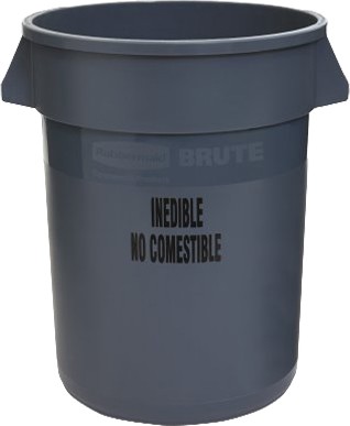 Waste Container Branded 'Inedible' for Food Plant Rubbermaid 2632-56 Brute CFIA #RB263256GRI