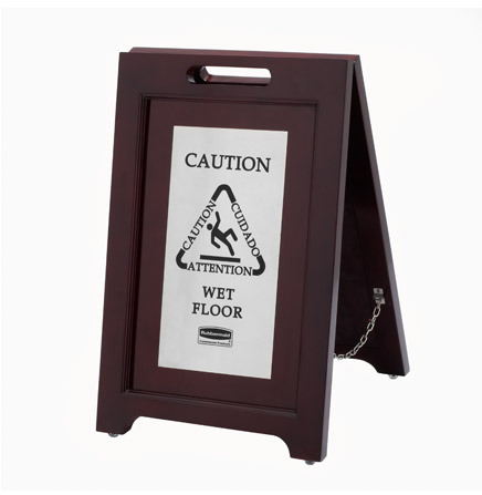 Trilingual 2-Sided Wooden Caution Sign Executive Series #RB186750800