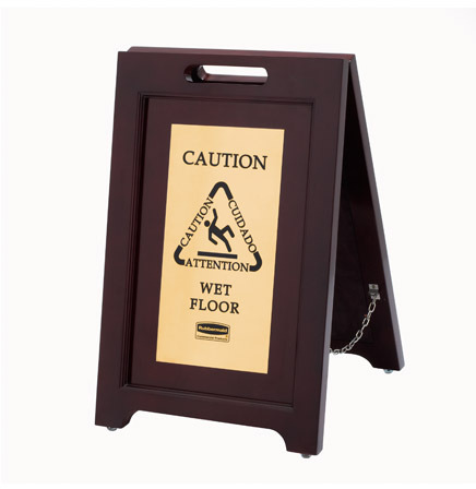 Trilingual 2-Sided Wooden Caution Sign Executive Series #RB186750700