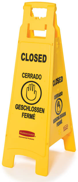Floor Sign with Multi-Lingual "Closed" Imprint 4-Sided #RB611478JAU