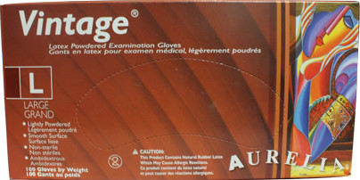 Aurelia Vintage Lightly Powdered Latex Examination Gloves #SE028826000 Aurelia Vintage Lightly Powdered Latex Examination Gloves #SE028826000