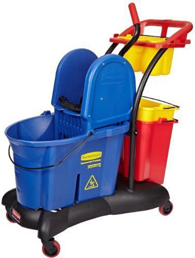 Chariot mobile avec seau double et essoreuse à pression descendante #RB007777BLE