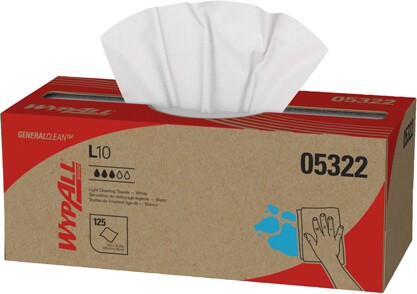 Wypall L10 White Light Duty Pop-Up Box Cleaning Towels #KC005322000