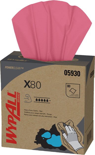 05930 Wypall X80 Red Pop-Up Box Heavy Duty Cleaning Cloths #KC005930000