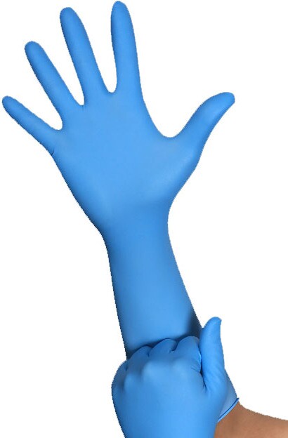 Gants en nitrile bleu 8 mils avec manche long et sans poudre #SE0DN10800L Gants en nitrile bleu 8 mils avec manche long et sans poudre #SE0DN10800L