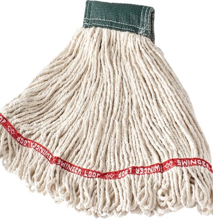 Swinger Loop Wet Mop, Cotton and Synthetic, Wide Band, Looped-end, White #RBC15206BLA Swinger Loop Wet Mop, Cotton and Synthetic, Wide Band, Looped-end, White #RBC15206BLA