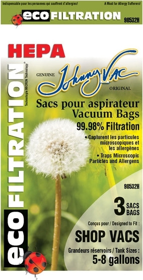 90532H HEPA microfilter vacuum cleaner bags - Shop Vac 5 to 8 Gal #JV90532H000 90532H HEPA microfilter vacuum cleaner bags - Shop Vac 5 to 8 Gal #JV90532H000