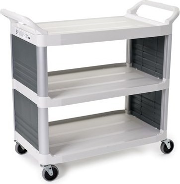 Chariot de service à 3 tablettes avec 2 côtés fermés Rubbermaid 4092 modèle XTRA #RB004092CRE Chariot de service à 3 tablettes avec 2 côtés fermés Rubbermaid 4092 modèle XTRA #RB004092CRE