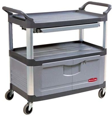 Utility Cart 4094 Three Shelves X-Tra with Lockable Cabinet #RB004094GRI