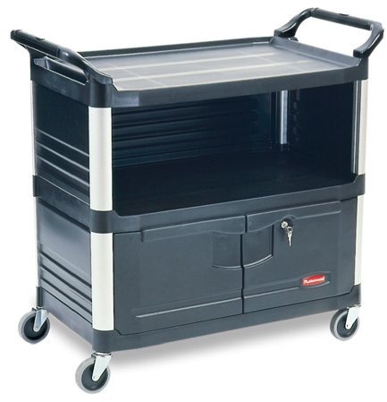 Service Cart with 3-Shelf, 3 End Panels and Lockable Doors Rubbermaid 4094 #RB004095NOI