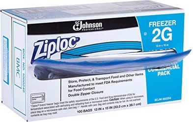 Ziploc 2 gal Freezer Bags, 100 bags #SJ707610000